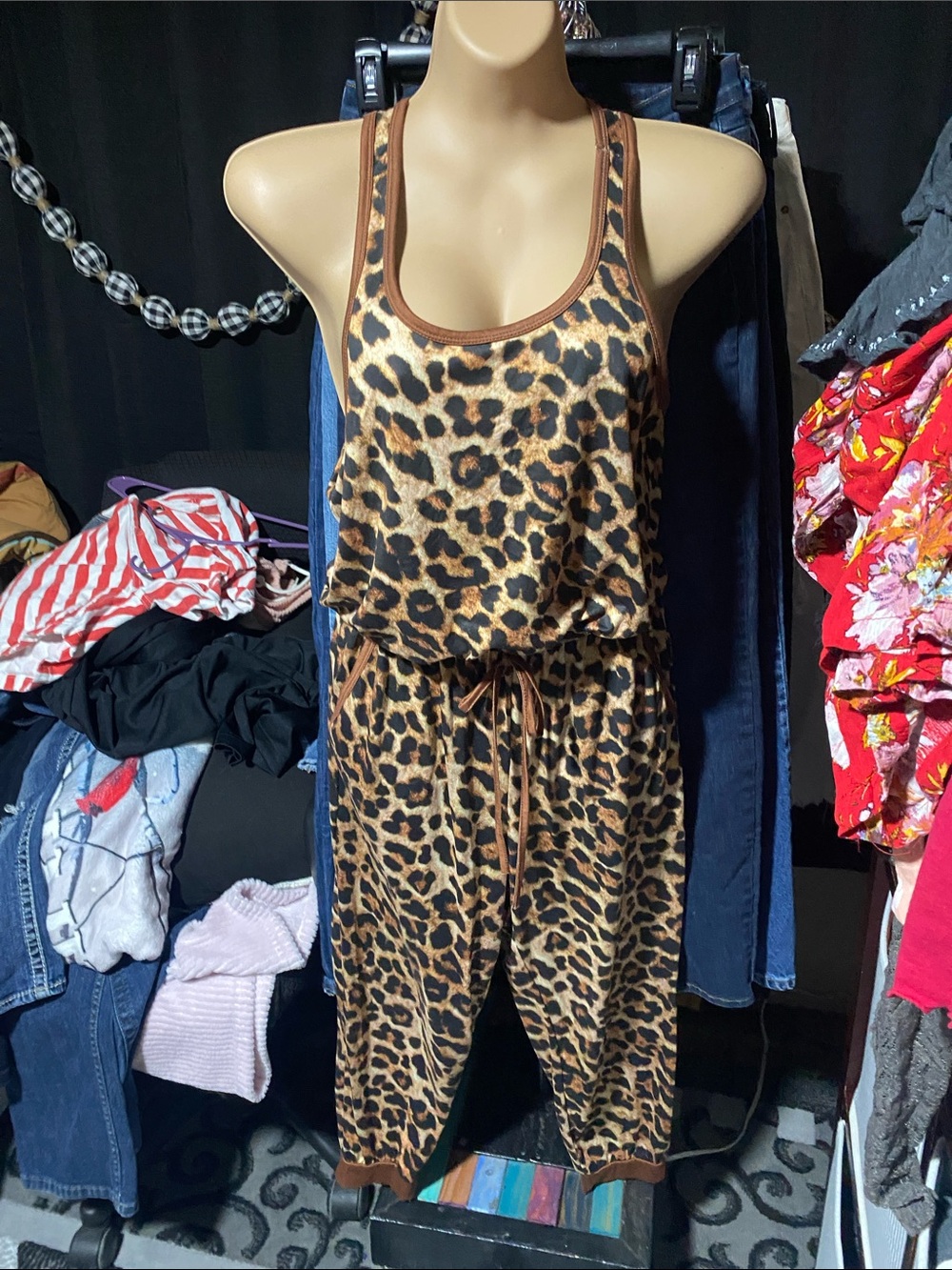 Leopard Print Racerback Jumpsuit in Brown